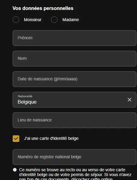 Formulaire d’inscription – création de compte joueur avec e-mail et mot de passe